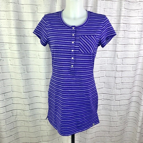 Title Nine Selkie Tunic Dress Size Small Sapphire Purple Striped Short Sleeve D3 - Picture 1 of 5